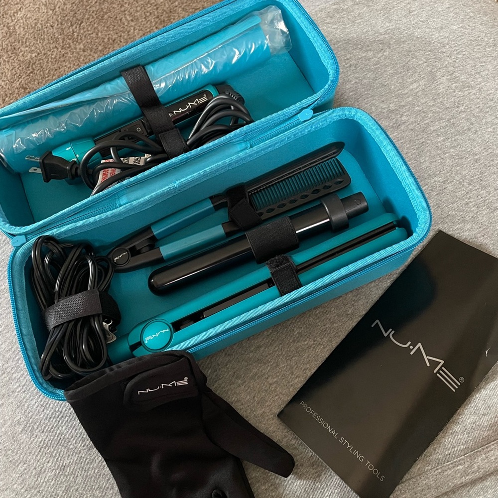NuMe Interchangeable Curling Wand and flat iron set WITH CARRY CASE